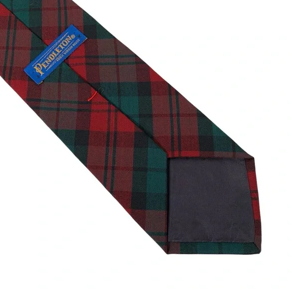 🇺🇸 Pendleton Red & Green Plaid 100% Wool Tie - Picture 3 of 6